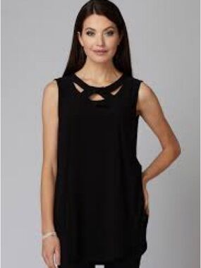 Joseph Ribkoff Plus Size Black Sleeveless Cutout Neck Tank Top